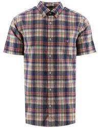 GANT - Regular Fit Checked Cotton Linen Short Sleeve Shirt - Lyst