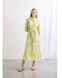 Whyci - Floral Print Button Up Tie Waist Dress 2034 Lime 14 - Lyst