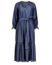 Great Plains - Tiered Midi Stitched Chambray Dress Dark 12 - Lyst