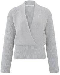 Yaya - Cropped Wrap Sweater Wide Sleeves Or Harbor Mist Grey - Lyst
