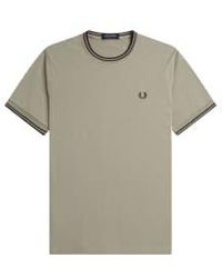 Fred Perry - Twin specped t-shirt warmes grau / carrington ziegelstein - Lyst