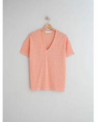 indi & cold - Camiseta color melocotón con cuello en v mezcla lino rs336 - Lyst