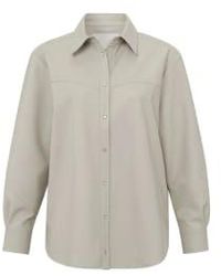 Yaya - Faux Leather Blouse With Collar, Long Sleeves And Buttons Silver Lining Beige 34 - Lyst