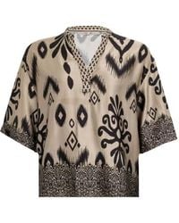 Costa Mani - Border Short Sleeved Blouse In With Black Print - Lyst