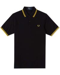 Fred Perry - Slim Fit Twin Tipped Polo Black & Yellow - Lyst