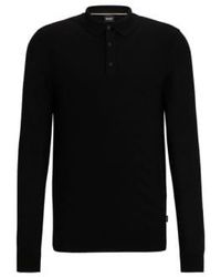 BOSS - Boss Padori Blend Long Sleeve Knitted Polo With Jacquard Structure In Black 50506034 001 - Lyst