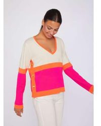 Vilagallo - Colour Block Sweater Ecru And Orange - Lyst