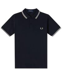 Fred Perry - Slim fit twin tipped polo snow white light oyster - Lyst