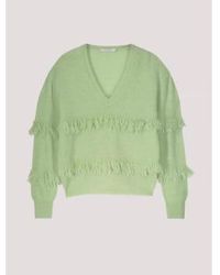 Summum - Sage Soft V Neck Fringe Sweater Uk 10 - Lyst