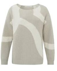Yaya - Jacquard Sweater With Boatneck And Long Sleeves Silver Lining Beige Dessin Xs - Lyst