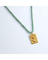 Hermina Athens - Aventurine Necklace With Moon Square Tarot Charm Plated - Lyst