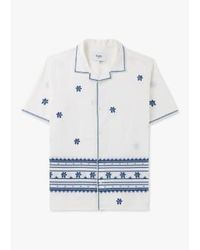 Wax London - Mens didcot daisy bordado bordado camisa manga corta en ecru azul - Lyst