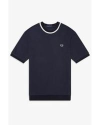 Fred Perry - Navy Crew Neck Pique T Shirt S - Lyst