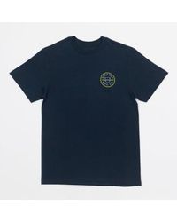 Brixton - Camiseta manga corta crest ii en azul marino y amarillo - Lyst