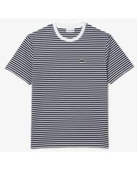 Lacoste - Camiseta rayas pesadas algodón azul marino y blanco - Lyst