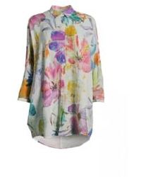 120% Lino - 120 Linen Floral 3/4 Sleeve High Low Long Shirt Size: Xs, Col: Multi - Lyst