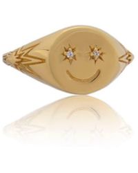 Rachel Jackson Gold Smiley Face Pinky Signet Ring - Metallic