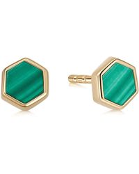 Daisy London Malachite Hexagon Stud Earrings - Verde