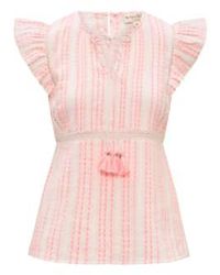 Nookie - Anya Frilly Pink And White Cotton Blouse - Lyst