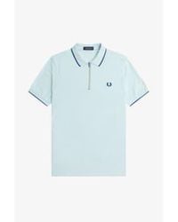 Fred Perry - M7729 Crepe Pique Zip Neck Polo Shirt Ice Medium - Lyst