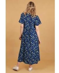 MSH - Abstract Print Short Sleeve Midi Wrap Dress In Blue - Lyst