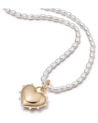 Daisy London - Shrimps Chubby Heart Pearl Necklace Plated - Lyst