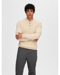 SELECTED - R Corner Ls Knit Polo In Oatmeal - Lyst