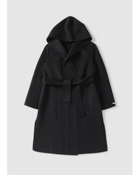 iBlues Black S Moment Belted Wrap Wool Coat With Hood