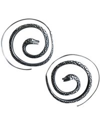 CollardManson Oxidised 925 Silver Snake Spiral Earrings - Metallizzato