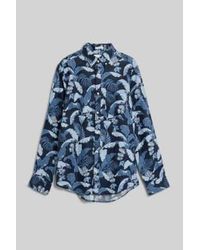 GANT - Camisa lino estampada en forma regular en azul marino 3240078 410 - Lyst