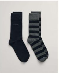 GANT - Charcoal Melange 2er-Pack Barstripe & Solid Socks 9960261 090 - Lyst