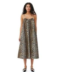 Ganni - Printed Cotton Midi Strap Dress 32 / Leopard Female - Lyst