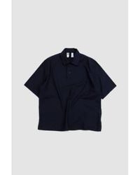 Margaret Howell - Offset Placket Polo Textured Cotton Ink Xs - Lyst