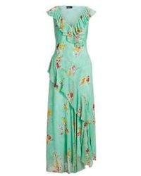 Ralph Lauren - Vestido georgette floral con volantes azules - Lyst