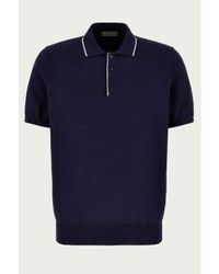 Canali - Navy & White Knitted Shaved Cotton Polo Shirt C0997-mk01148-300 50 - Lyst