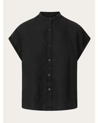 Knowledge Cotton - 2090005 Collar Stand Short Sleeve Linen Shirt Jet - Lyst