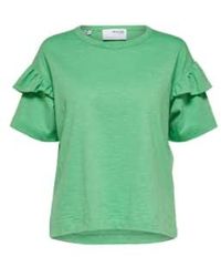 SELECTED - T-shirt à volants en coton biologique en vert absinthe - Lyst