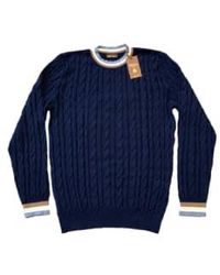 Stenströms - Blue Merino Wool Cable Knit Crew Neck With Trim Detail 4201411355190 - Lyst