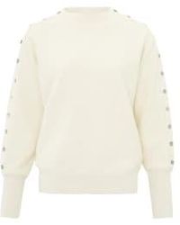Yaya - Sweater With Boatneck Long Sleeves And Button Details Orivory White Melange - Lyst