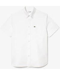 Lacoste - Camisa oxford manga corta ajuste regular blanco - Lyst