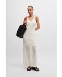 BOSS - C Fekong Lace Knit Midi Dress Size: L, Col: Off L - Lyst