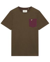 Lyle & Scott - Contrast Pocket Tee Olive And Burgundy - Lyst