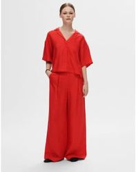 SELECTED - Or Lyra Wide Linen Trousers Or Scarlet Flame - Lyst