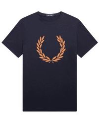 Fred Perry - Laurel Wreath Graphic Print Tee Navy S - Lyst