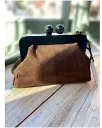 Marlon - Wooden Clip Suede Bag Chocolate / Os - Lyst