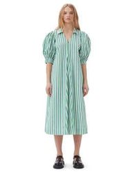 Ganni - Striped Cotton Collar Long Dress 34 - Lyst