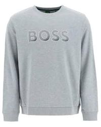 BOSS - Grey Salbo Outline Embroidered Logo Sweatshirt - Lyst