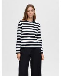 SELECTED - Long Sleeved Striped Boxy Tee Dark Sapphire - Lyst