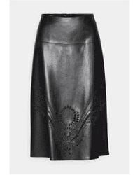BOSS - Vembro Embrodied Hem Faux Leather Skirt Col: 001 , Size: 8 - Lyst