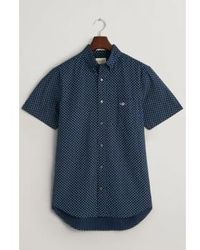 GANT - Regular Fit Micro Print Short Sleeve Shirt In Dark Blue 3240066 410 - Lyst